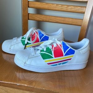 Adidas SuperStar shell top with multicolored trefoil on side